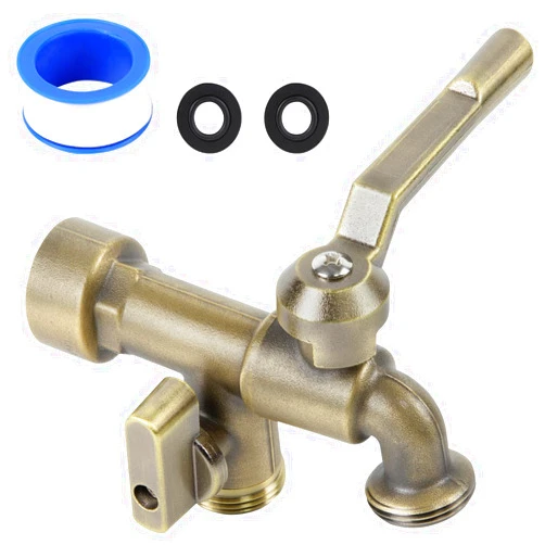 CNYGO Bronze 2 in 1 Double Outdoor Faucet, Brass Material, Wall Mount, 3/4 inch NPT Female Inlet & Outlet, Frost-Proof, for Garden, Industry and Household Use