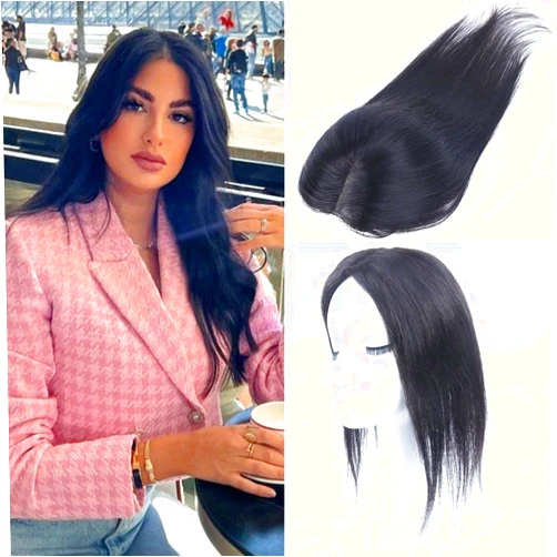 Iwig Hair Toppers for Women Real Human Hair 360° Clip In Hair Topper No Bangs Upgrade Handmade Swiss Lace Base Top Hair Extensions 12 inch Hair Pieces for Women with Thinning Hair Natural Black