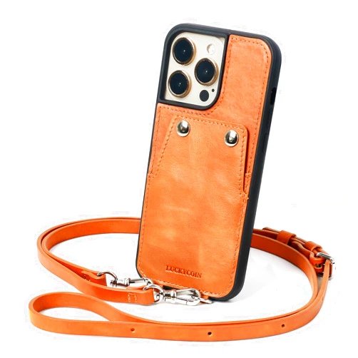LUCKYCOIN Crossbody Wallet Case for iPhone 15 Pro Max with Blocking Card Slot Holder,Leather Phone Case with Detachable Lanyard Strap 6.7 in Brown