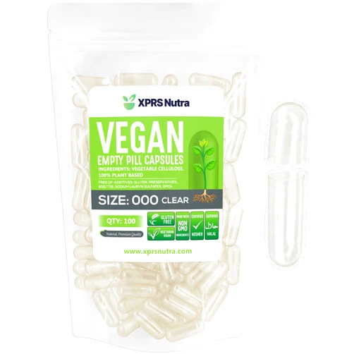XPRS Nutra Vegan Size 000 Empty Capsules - 100 Count Clear Empty Vegan Capsules - Vegetarian Empty Pill Capsules - DIY Vegetable Capsule Filling - Veggie Pill Capsules Empty Caps Pills