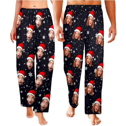 M YESCUSTOM Custom Face Pajama Pants for Women Men Personalized Sleep Bottoms Christmas Printed Pj Casual Pajamas Loose Fit Lounge Pants