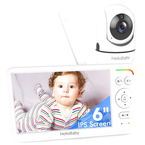 HelloBaby Baby Monitor with Camera and Audio, 6'' World First IPS Screen Baby Camera Monitor No WiFi, 30-Hrs Battery, ECO, VOX, 2-Way Talk, Night Vision, 1000ft, Video Baby Monitor Portable