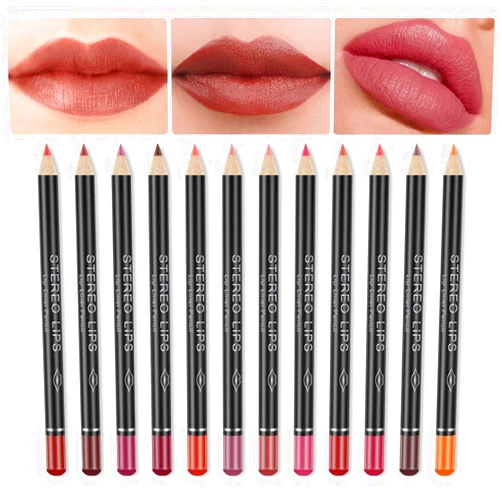 FLYEEO 12 PCS Nude Red Deep Red Brown Matte Lip Liner Pencil Set Waterproof Long Lasting Lip Liner Lipstick for Women
