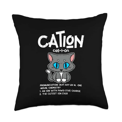 BoredKoalas Pillows Cation Funny Cat Kitten Chemistry Physics Student Gift Throw Pillow, 18x18, Multicolor