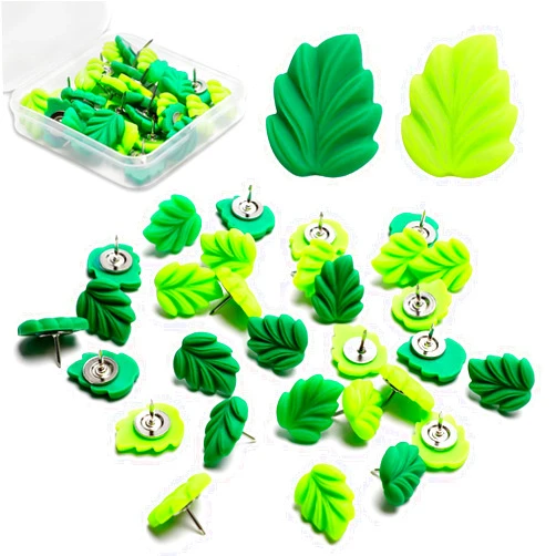 LINKIM BOLLY 30 Pcs Decorative Push Pins Green Leaves Flat Thumb Tacks Decorative Board Tacks for Bulletin Board, Photos Wall Maps and Other Offices Schools Supplies and Accessories…