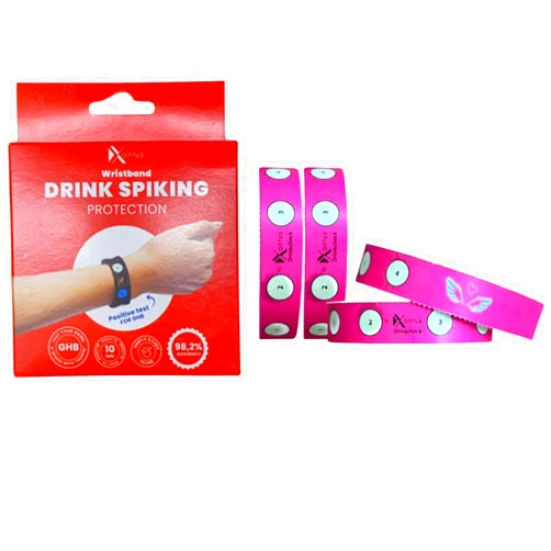 Xantus Drink Check Wristband Roofie Test by Xantus | Spiked Drink Wristband Tester Detects GHB Within 10 Seconds Test Your Drink | Spiking Protection Detector Made in USA | (24 Pink Wristbands | 96 Tests)