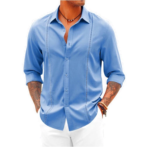 COOFANDY Mens Cuban Guayabera Shirts Button Down Long Sleeve Shirts Casual Beach Shirt