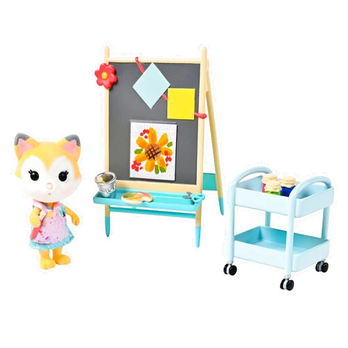 Sunny Days Entertainment Honey Bee Acres Paint & Color Art Fun – 13 Piece Dollhouse Playset with Exclusive Fox Figure | Pretend Play Toys for Kids