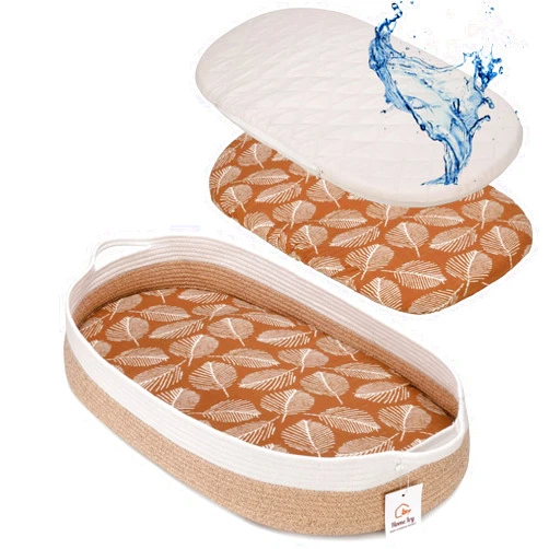 Beduma Home Handmade Baby Changing Basket - Cotton Rope Basket - Moses Basket - with Thick Foam Pad, Removable Waterproof Mattress Cover and Gender-Neutral Muslin Sheet - Diaper Changing Station - Upgraded Design
