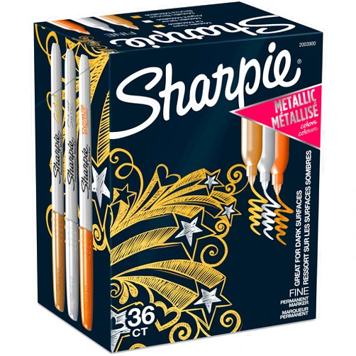 Sharpie Metallic Permanent Markers, Fine Point, Assorted Metallic, 36 Count