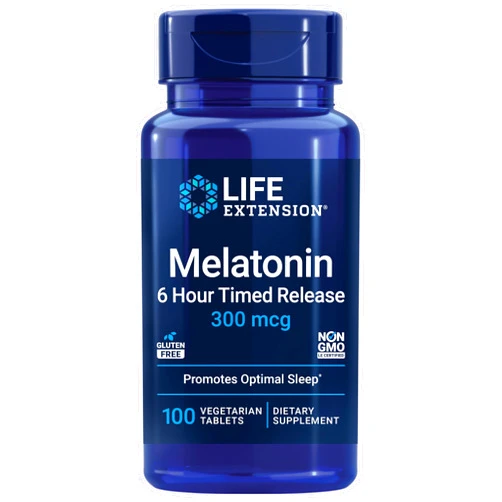 Life Extension Melatonin 6 Hour Timed Release, 300 mcg, Extended-Release Formula for Gentle Sleep Support, Healthy circadian Rhythms, Cellular Defense, Gluten-Free, Non-GMO, Vegetarian, 100 Tablets