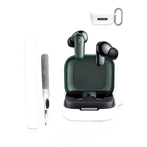 WUNIAK Case for Soundcore by Anker P30i Earbuds, Soft Silicone Protective Portable Scratch Shock Resistant Hard Shell with Cleaner Kit & Carabiner & Lanyard，White