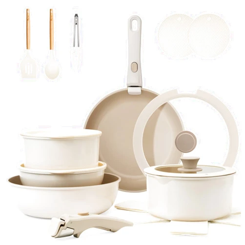 KIKCOIN 20 Pcs Pots and Pans Set Non Stick, Detachable Handle Cookware Set Nonstick, Non Toxic Induction RV Kitchen Cooking Set with Removable Handles, Dishwasher/Oven Safe, Easy Clean