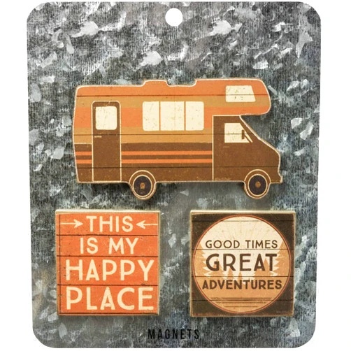 AR Country This is My Happy Place - Good Times Great Adventure - Camper RV Refrigerator Home Office Wooden Magnets Set