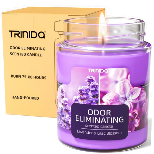 TRINIDa Lavender & Lilac Blossom Odor Eliminating Candles for Home Scented, Eliminates 99% of Pet, Smoke, Food and Other Smells Quickly, Highly Fragranced Candle, Premium Soy Candles Set for Women