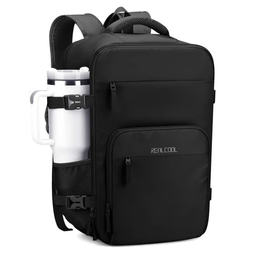 RealCool Travel Backpack for Women Men - Gift for Travelers, Students & Professionals, 17.3 Inch Laptop Carry On Backpack, TSA Flight Approved, College School Business Weekender Daypack -Black