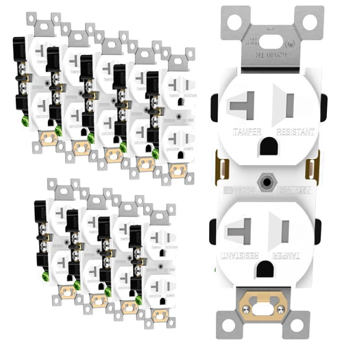 ENERLITES Duplex Receptacle Outlets, Tamper-Resistant, Commercial Grade, 20A 125V, Self-Grounding, 2-Pole, 3-Wire, 5-20R, UL Listed, 62040-TR-W-10PCS, White (10 Pack)