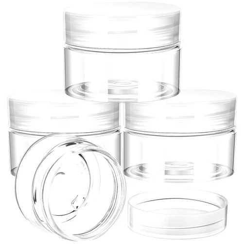 Patelai 4 Pieces Round Clear Wide-mouth Leak Proof Plastic Container Jars with Lids for Travel Storage Makeup Beauty Products Face Creams Oils Salves Ointments DIY Making or Others(Clear,1 Ounce)