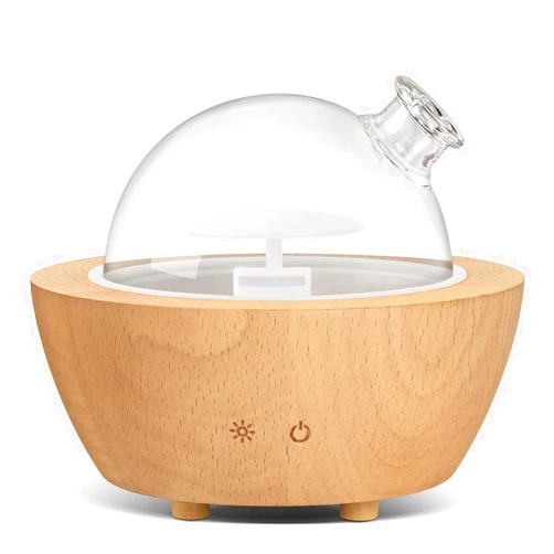 Wanlola 200ml Glass Essential Oil Diffuser with Natural Wood Base, Aromatherapy Diffuser for Essential Oil, Cool Mist Air Humidifier with 7 Color Lights for Office, Home, Bedroom