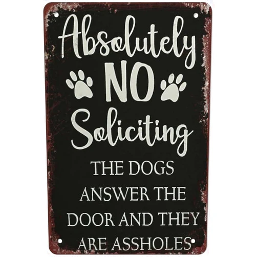YYN Dog No Soliciting Tin Sign, 8x12 Inch, Vintage Metal Wall Decor, Kitchen Porch Decor, Funny Sign, House Gift for Men Women