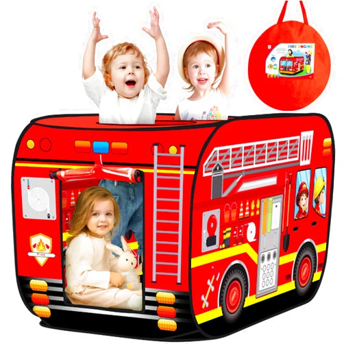 Britik Pop up Play Tent for Kids Aged 1-3 Years Old Boys and Girls : Fire Truck Tent Playhouse Toy Play Tents for Toddlers 3-5 Kids Tent Indoor Outdoor Playhouse Toys for 1 + Year Old, Fire Truck