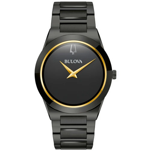 Bulova Mens Modern Millenia Black Ion Plated Stainless Steel 2-Hand Quartz Watch, Black Dial Style: 98a313