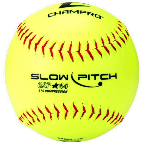 Champro Game ASA Slow Ptich .44 COR, 375 Compression, Poly Synthetic Cover, Red Stiches (Optic Yellow, 12-Inch), Pack of 12