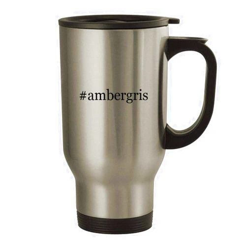 Knick Knack Gifts #ambergris - 14oz Stainless Steel Hashtag Travel Coffee Mug, Silver