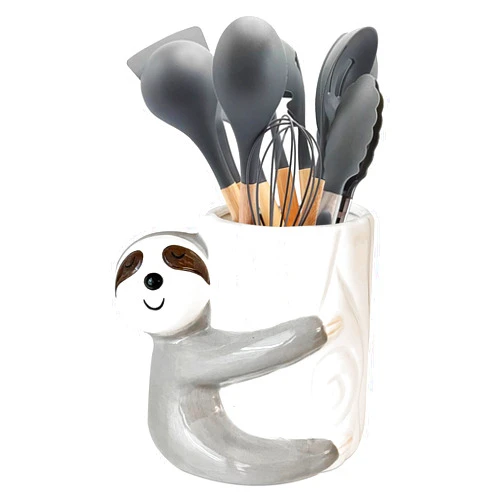 Sixdrop Sloth Utensil Holder - Kitchen Crock Storage Holder - Sloth Gifts For Women Holiday Decor - Glazed Ceramic Organizer - Sloth Birthday Party Supplies Accessories Decorations