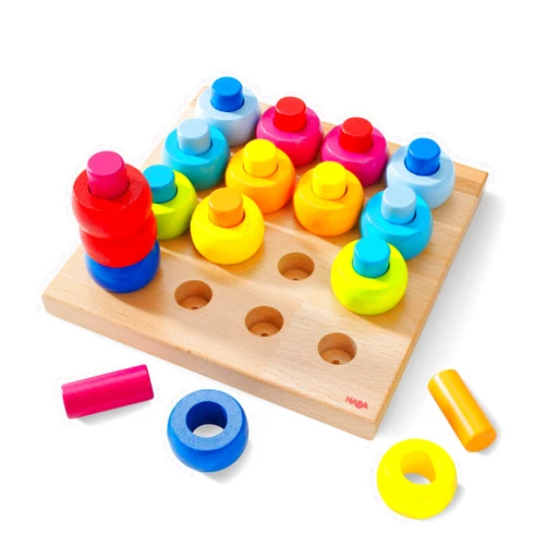 HABA Rainbow Whirls Wooden Sorting & Stacking Rings Shape Sorter, Educational Toys for 2 Year Old & Up, Color Sorting Fine Motor Toys, Made in Germany