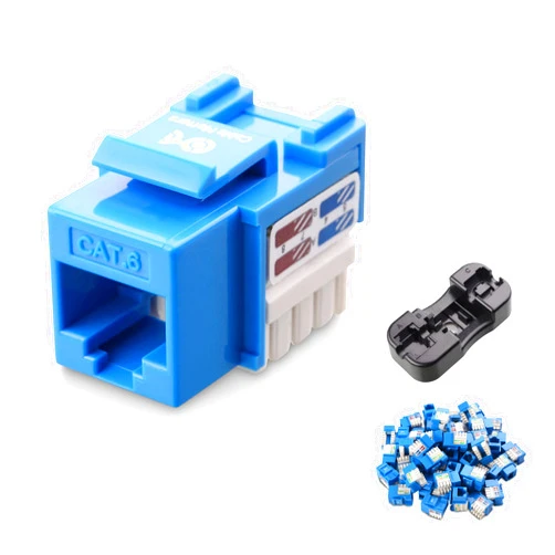 Cable Matters [UL Listed] 50-Pack 10Gbps Cat6 Keystone Jacks, RJ45 Keystone Jack, Ethernet Keystone Jack in Blue with Keystone Punch-Down Stand for Patch Panel and Wall Plate