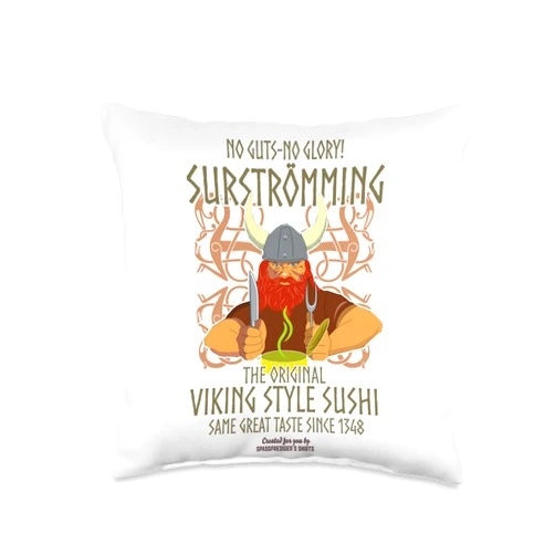 Spassprediger's Original Surströmming Merch Original Viking Style Sushi Surströmming Throw Pillow, 16x16, Multicolor