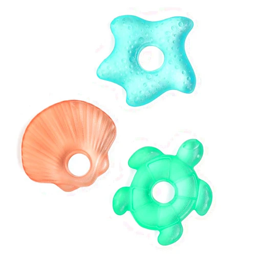 Itzy Ritzy Water-Filled Teethers - Cold Cutie Coolers Textured On Both Sides to Massage Sore Gums & Emerging Teeth - Can Be Chilled in Refrigerator, Set of 3 Seaside Water Teethers