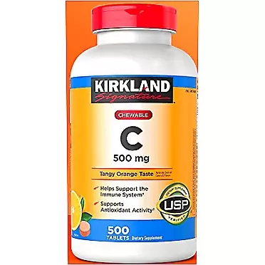 Kirkland Signature Kirkland Vitamin C (500 mg), Tangy Orange, Chewable Tablets, 500 Count
