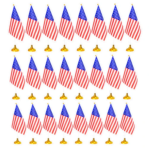 Tibijoy 24-Piece American Table Flags, Polyester Desk Flags Set, 8.2'' x 5.5'' Mini USA Flags, Conferences, Patriotic Decoration, Durable, Indoor Use