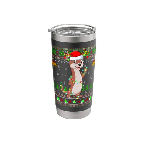 Otter Ugly Christmas Pajamas Funny Otter Ugly Christmas Sweaters Holiday Santa Cute Xmas Stainless Steel Insulated Tumbler
