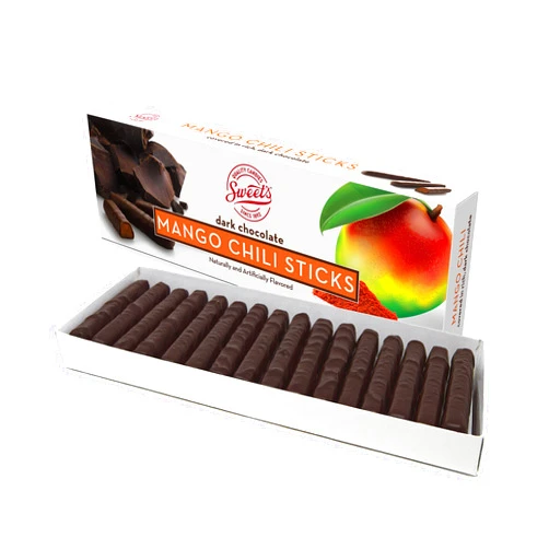 Sweet Candy Company Dark Chocolate Mango Chili Sticks - Gourmet Chocolate Covered Sticks, Chocolate Fruit Flavored Sticks, Gift Idea for Holidays, Gluten Free, Kosher - 10.5 oz Box