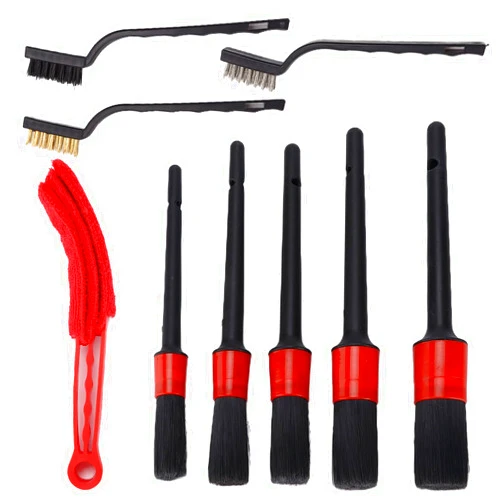 TEUOPIOE Auto Detailing Brush Set,for Automotive Dashboard,Wheels, Air Conditioner Vents, Leather, Premium Detail Brush (Black), Wire Brush, Automotive Air Conditioner Brush