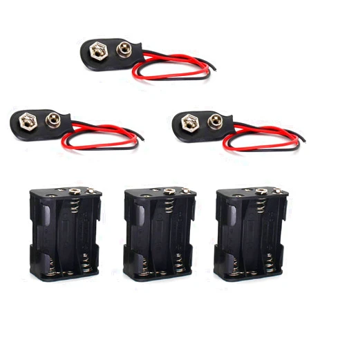 OLIREXD 3SET 4 AA 6 X 1.5V (9V) Thicken Battery Holder with I Type Wired Battery Clip Standard Snap Connector Plastic Housing Batteries Wire Case Holder Case
