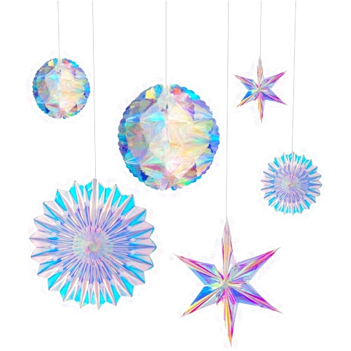 BTSD-home Iridescent Party Decorations, Hanging Honeycomb Balls, Paper Fans & 3D Star Ornaments, Holographic Ceiling Decor for Birthday, Wedding, Baby Shower, Christmas, Disco & Euphoria Theme Parties