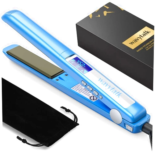 Wavytalk Pro Flat Iron Hair Straightener, 100% Pure Titanium Flat Iron for Easy Glide, Creates Silky Hair Instantly, Straightener and Curler for All Hairstyles, Dual Voltage Flat Iron for Hair (Blue)