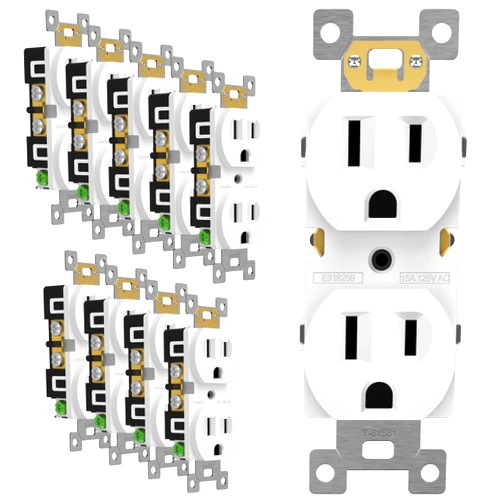 ENERLITES Duplex Receptacle Outlet, Residential Grade Electrical Wall Outlet, 15A 125V, Self-Grounding, 2-Pole, 3-Wire, UL Listed, 61581-W-10PCS, White (10 Pack)