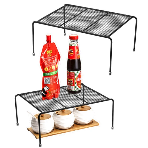 Lonian Kitchen Cupboard Organiser [ 2 Pack ], Home and Kitchen Storage Shelf Wire Rack for Kitchen Cabinets, Counter-Tops, Pantries, Food and Utensils (Black)