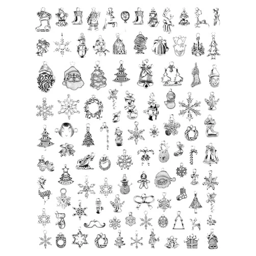 JIALEEY Christmas Charms, 100 PCS Wholesale Bulk Lots Christmas Charm Mixed Tibetan Silver Metal Pendants DIY for Jewelry Making Crafting and Christmas Ornaments