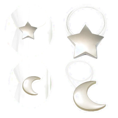 Jingewell Magnetic Curtain Tiebacks 1 Pair Curtain Clips Rope Holdbacks Moon and Star Shape Window Curtain Tie Backs Silver for Home Office Art Decorative Drapes