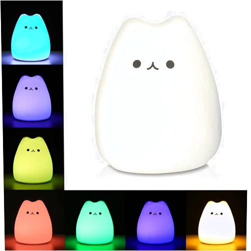 Litake LED Cat Night Light for Kids, Battery Powered Silicone Animal Cute Cat Nursery Night Lights, Portable Night Light, Ideal Multicolor Gifts for Women, Baby, Children, Toddlers, Teen Girls