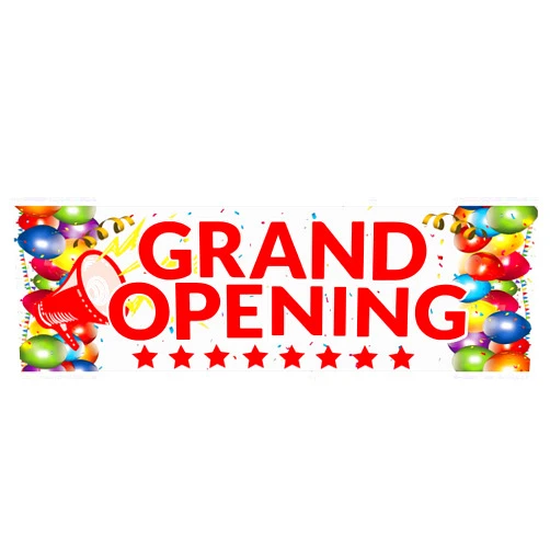 Tatuo Grand Opening Banner, 3 x 10 ft New Store Grand Opening Sign and Rope, Oxford Cloth Grand Opening Party Supplies, Large Advertising Opening Backdrop Decor for Shop Ceremony(Cute Style)