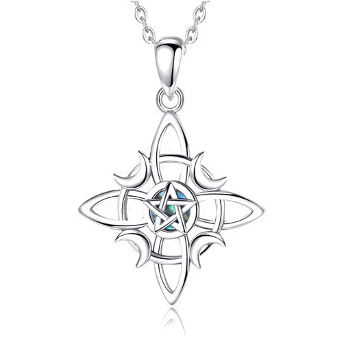 Exltoy 925 Sterling silver Witches Knot Pendant Necklace, Hecate Triple Moon Goddess Lilith/Tree Of Life/Tetragrammaton Pentagram/Santa Muerte Pagan Witchy Jewelry Spiritual Amulet for Women Men