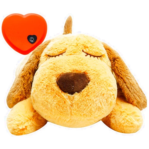 HonourHope Dog Heartbeat Toy (Dog Yellow, Medium) - Plush Pet Calming Toy with Simulated Heartbeat and Heat for Anxiety Relief, Behavioral Training Aid for Puppy Dog Cat