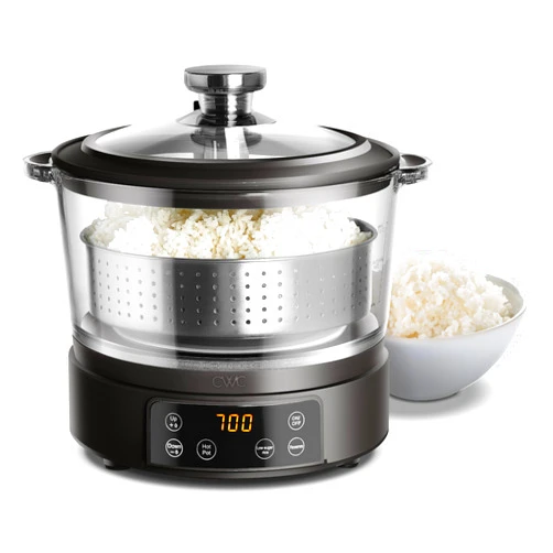 COOK WITH COLOR 3L Glass Mini Low Carb Rice Cooker – Holds 2 Cups Raw/Makes 6 Cups Cooked with Auto Lift Filter Basket, Hotpot & Steamer for Rice, Grains, Digital Panel with Keep Warm, Black